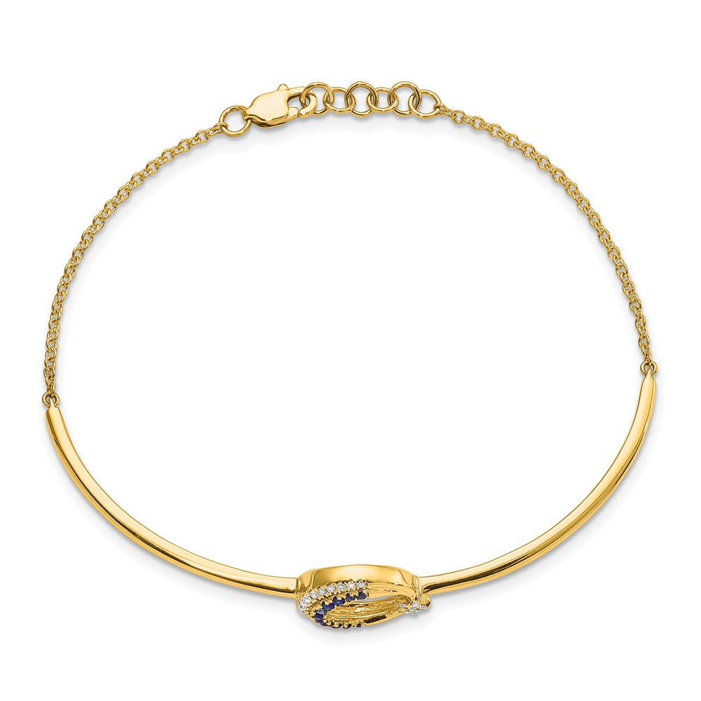 14k Diamond and Sapphire Moon and Star 7in w/.5in ext Bar Bracelet