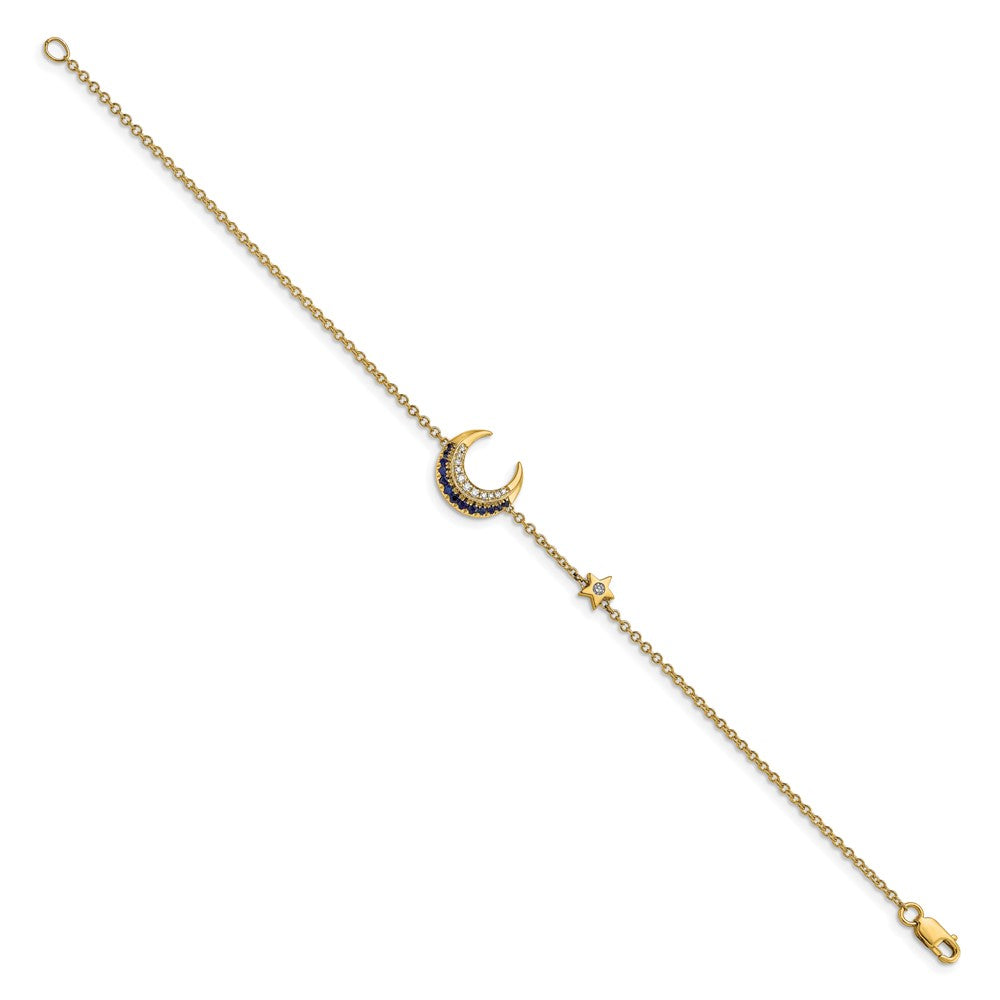 14k Diamond and Sapphire Moon and Star 7in Bracelet