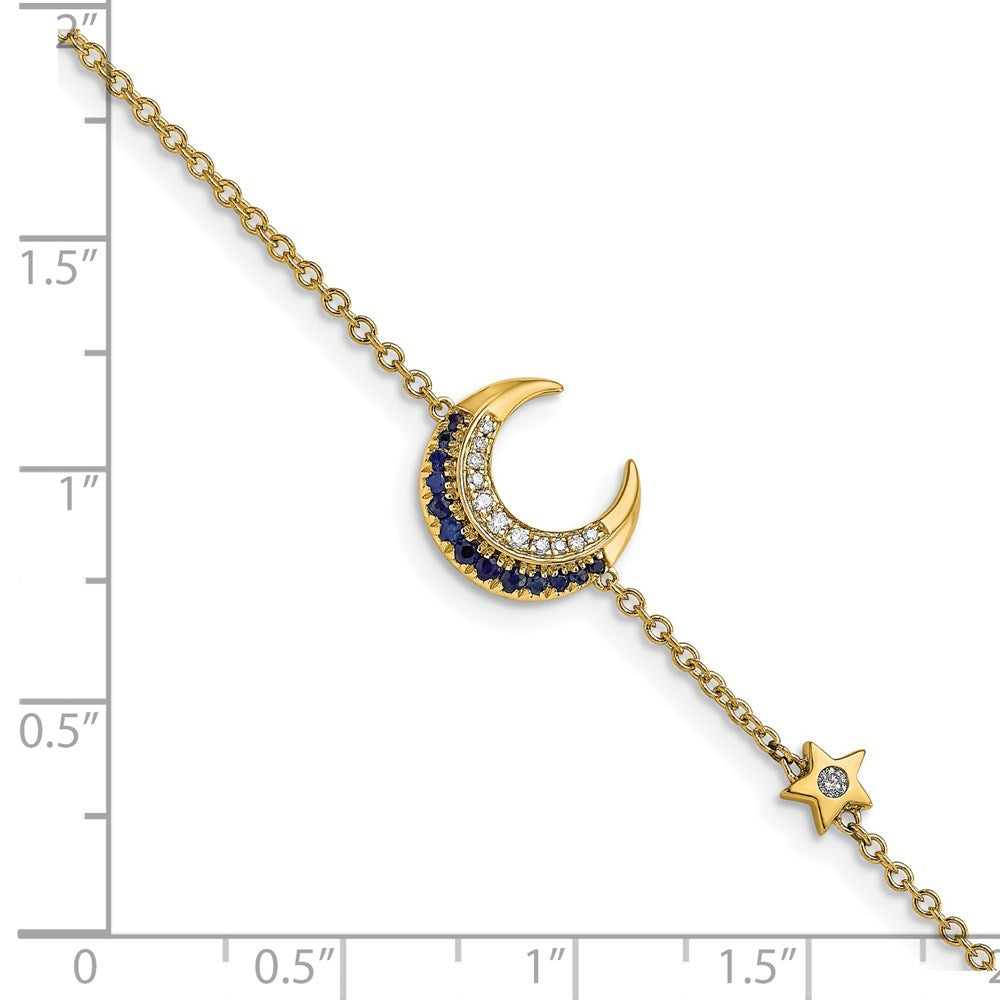 14k Diamond and Sapphire Moon and Star 7in Bracelet