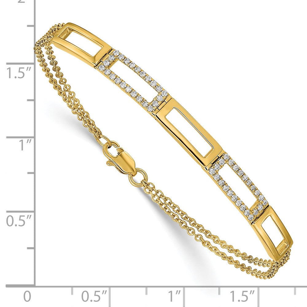14k Polished Rectangle Link Diamond Double Strand 7in Bracelet