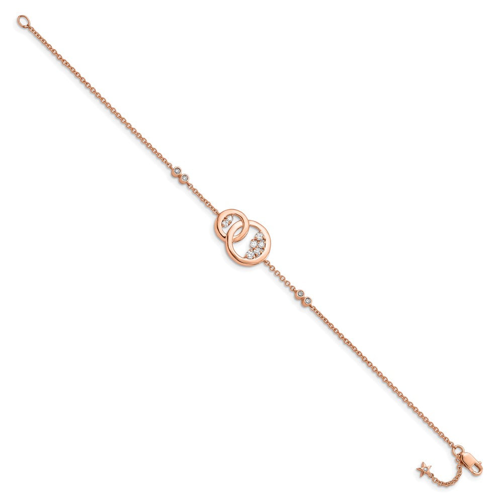 14k Rose Gold Diamond Double Circle w/Star Dangle 7in Bracelet