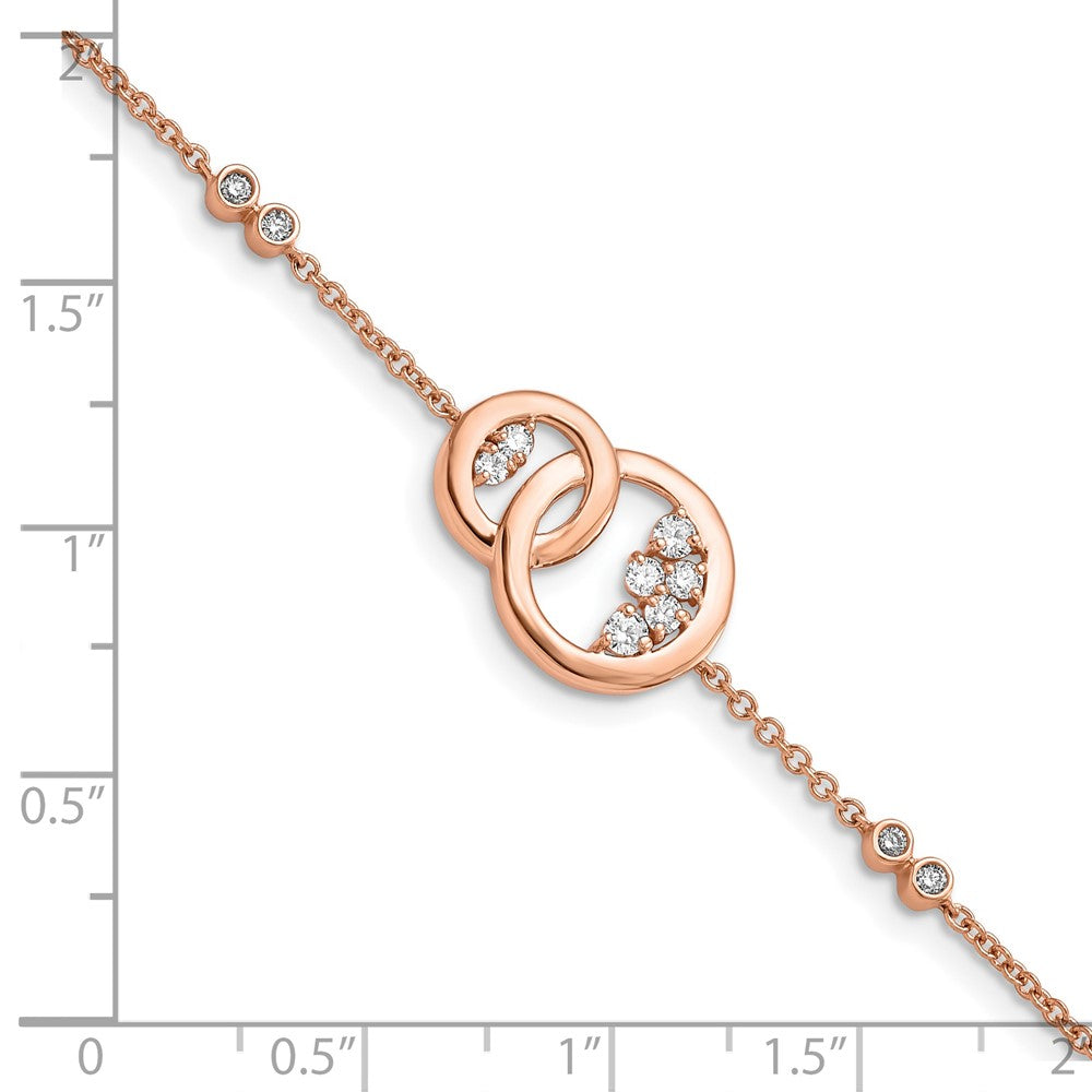 14k Rose Gold Diamond Double Circle w/Star Dangle 7in Bracelet