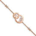 14k Rose Gold Diamond Double Circle w/Star Dangle 7in Bracelet