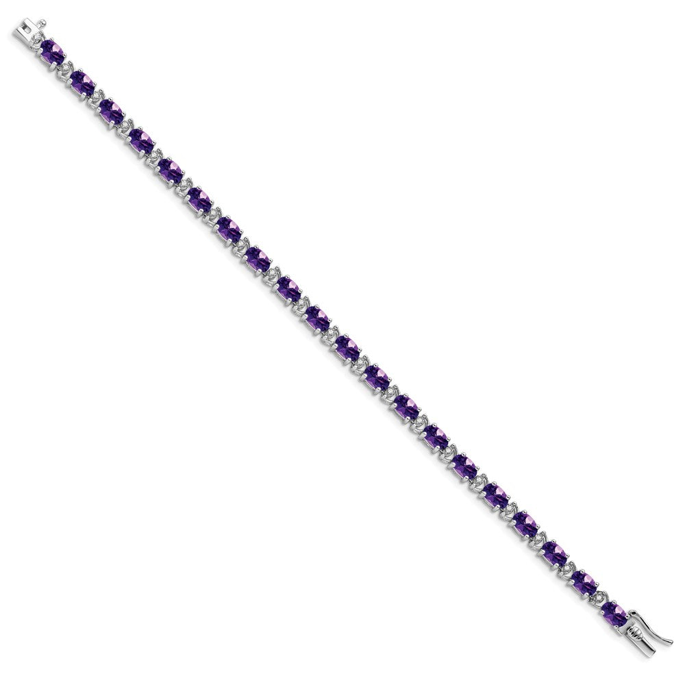 14k White Gold Oval Amethyst and Diamond Bracelet