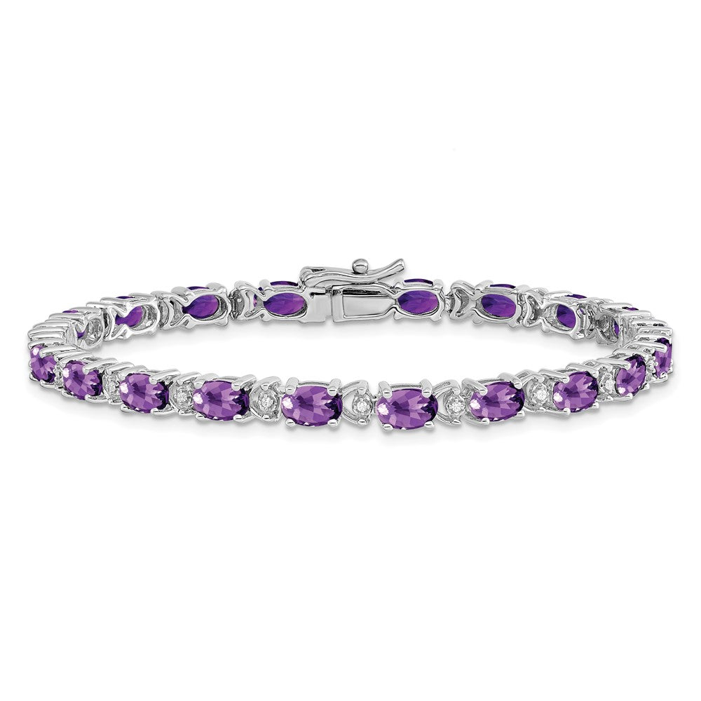 14k White Gold Oval Amethyst and Diamond Bracelet