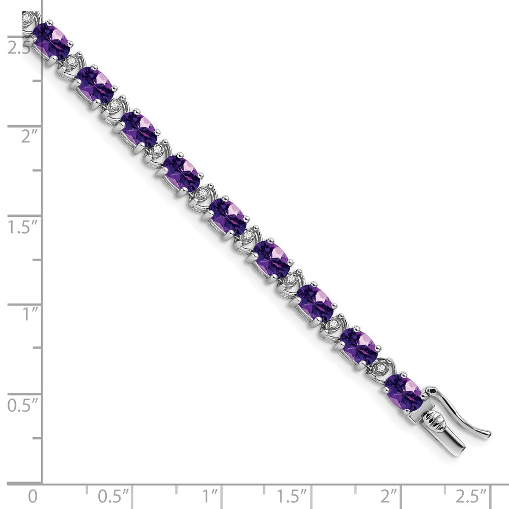 14k White Gold Oval Amethyst and Diamond Bracelet