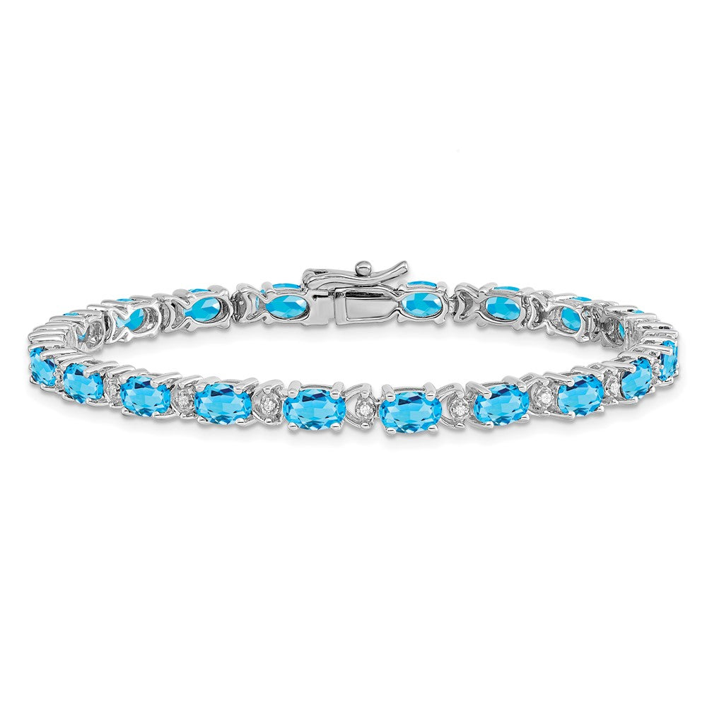 14k White Gold Oval Blue Topaz and Diamond Bracelet