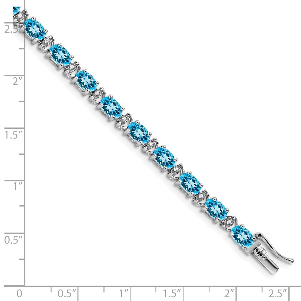 14k White Gold Oval Blue Topaz and Diamond Bracelet