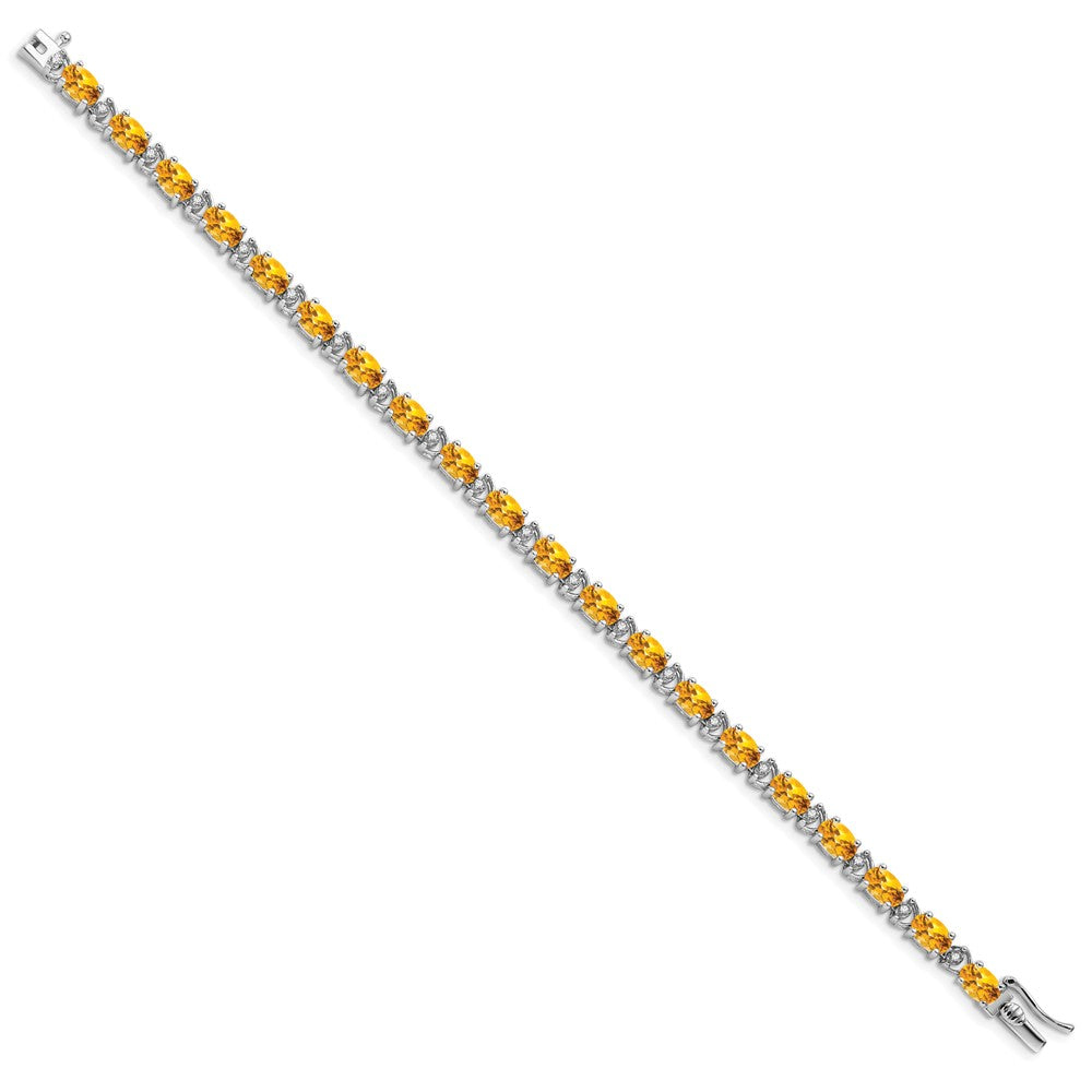 14k White Gold Oval Citrine and Diamond Bracelet