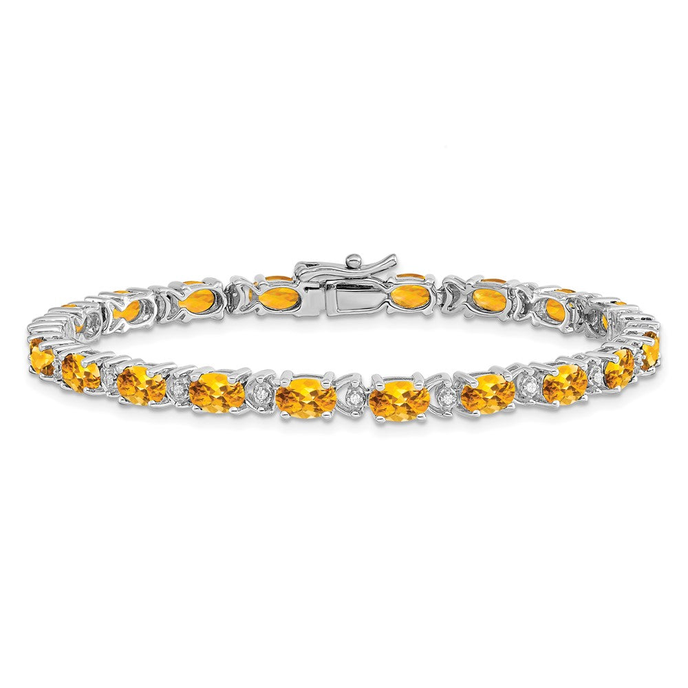 14k White Gold Oval Citrine and Diamond Bracelet