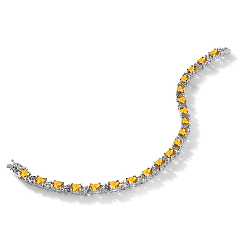 14k White Gold Oval Citrine and Diamond Bracelet