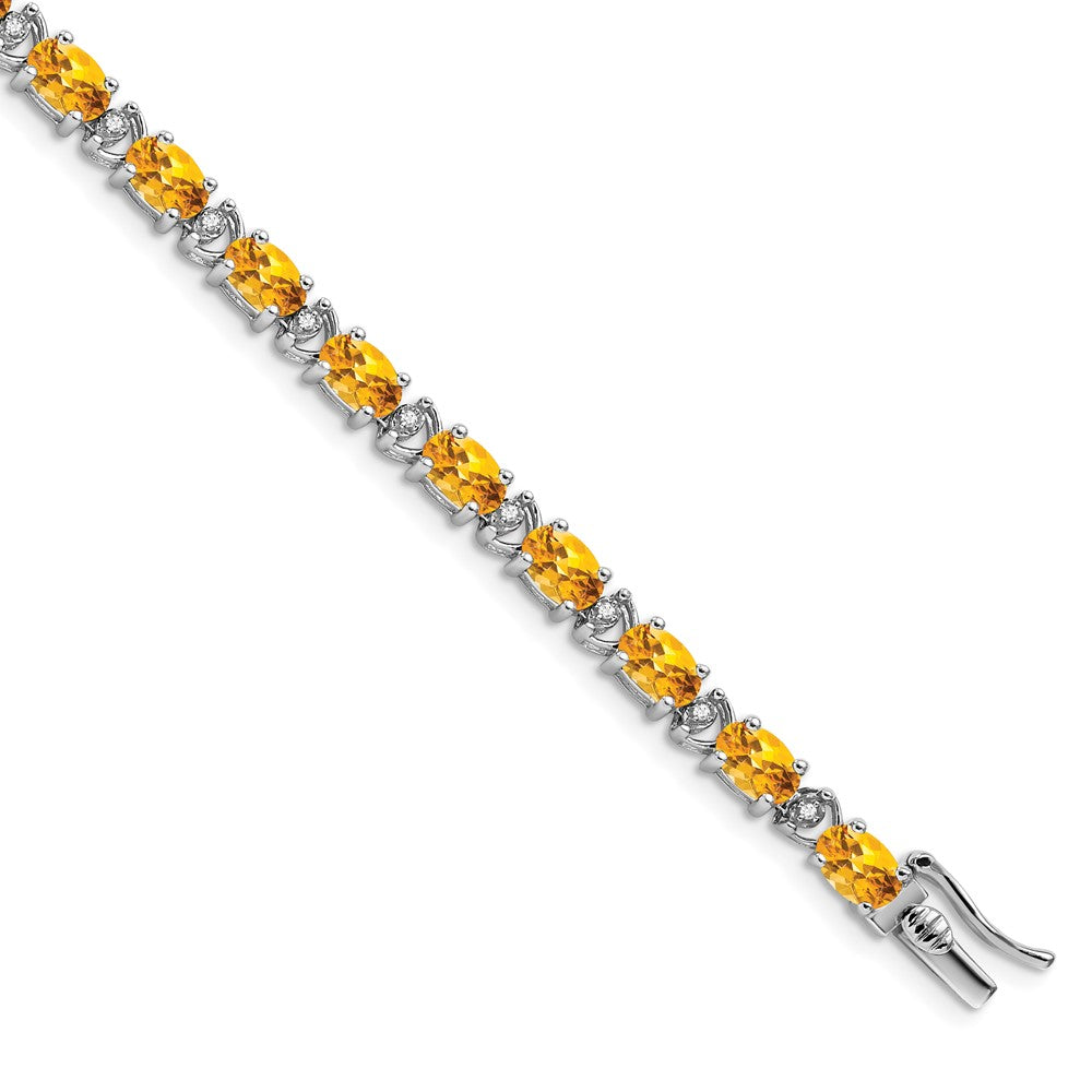 14k White Gold Oval Citrine and Diamond Bracelet