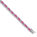 14k White Gold Oval Created Pink Sapphire and Diamond Bracelet