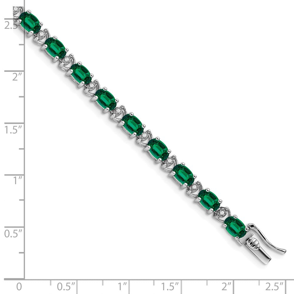 14k White Gold Oval Created Emerald and Diamond Bracelet