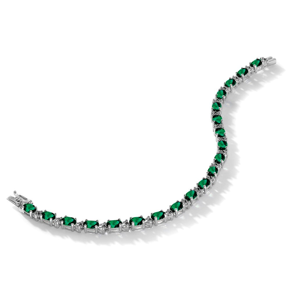 14k White Gold Oval Created Emerald and Diamond Bracelet
