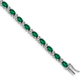 14k White Gold Oval Created Emerald and Diamond Bracelet