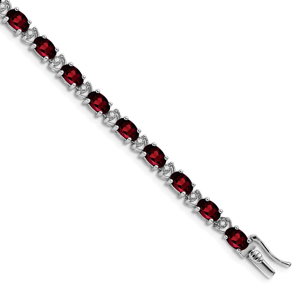 14k White Gold Oval Garnet and Diamond Bracelet
