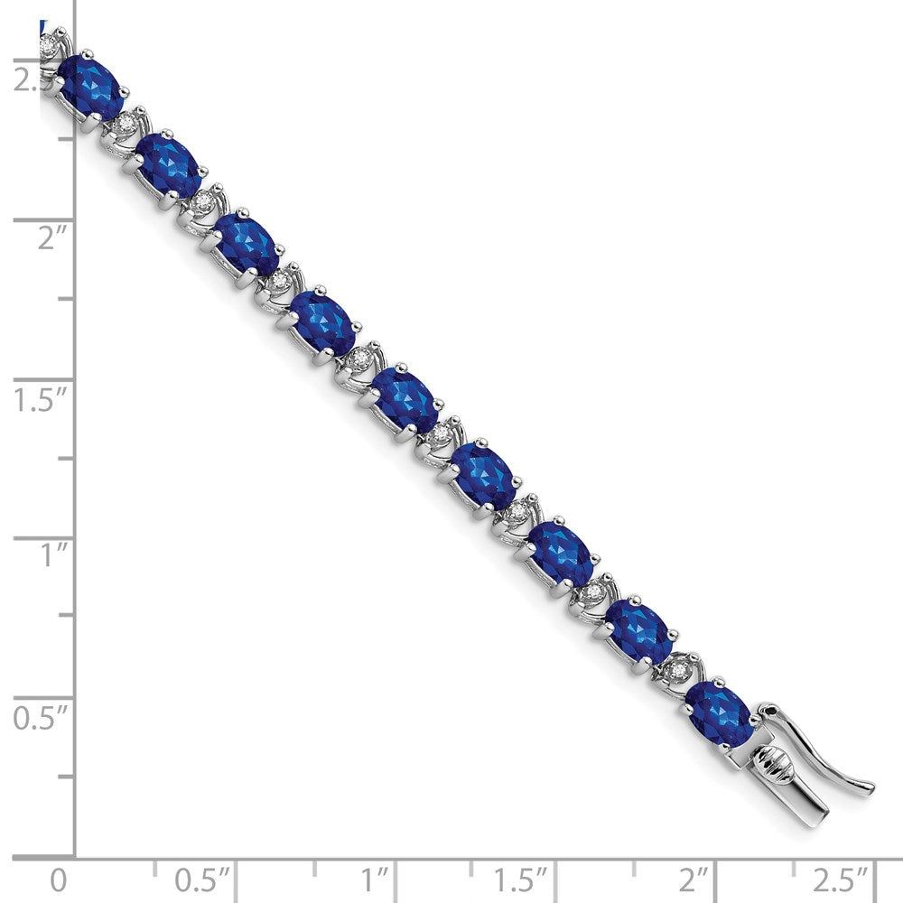 14k White Gold Oval Created Sapphire and Diamond Bracelet