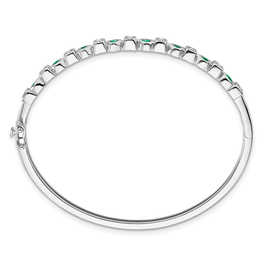 14k White Gold Emerald and Diamond Bangle
