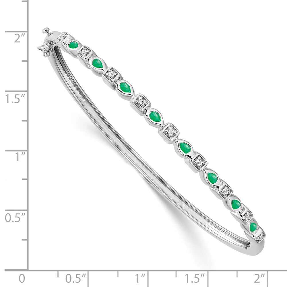 14k White Gold Emerald and Diamond Bangle