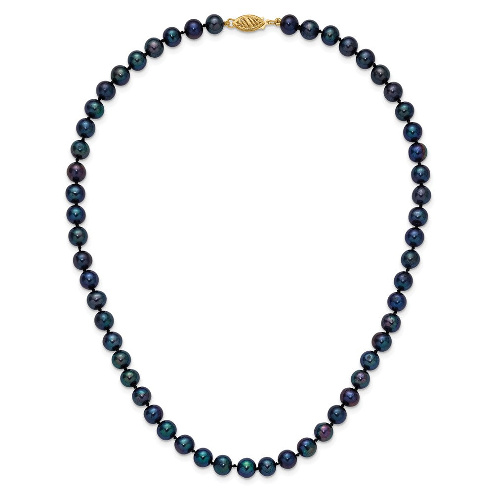 14k 6-7mm Black Near Round Freshwater Cultured Pearl Necklace