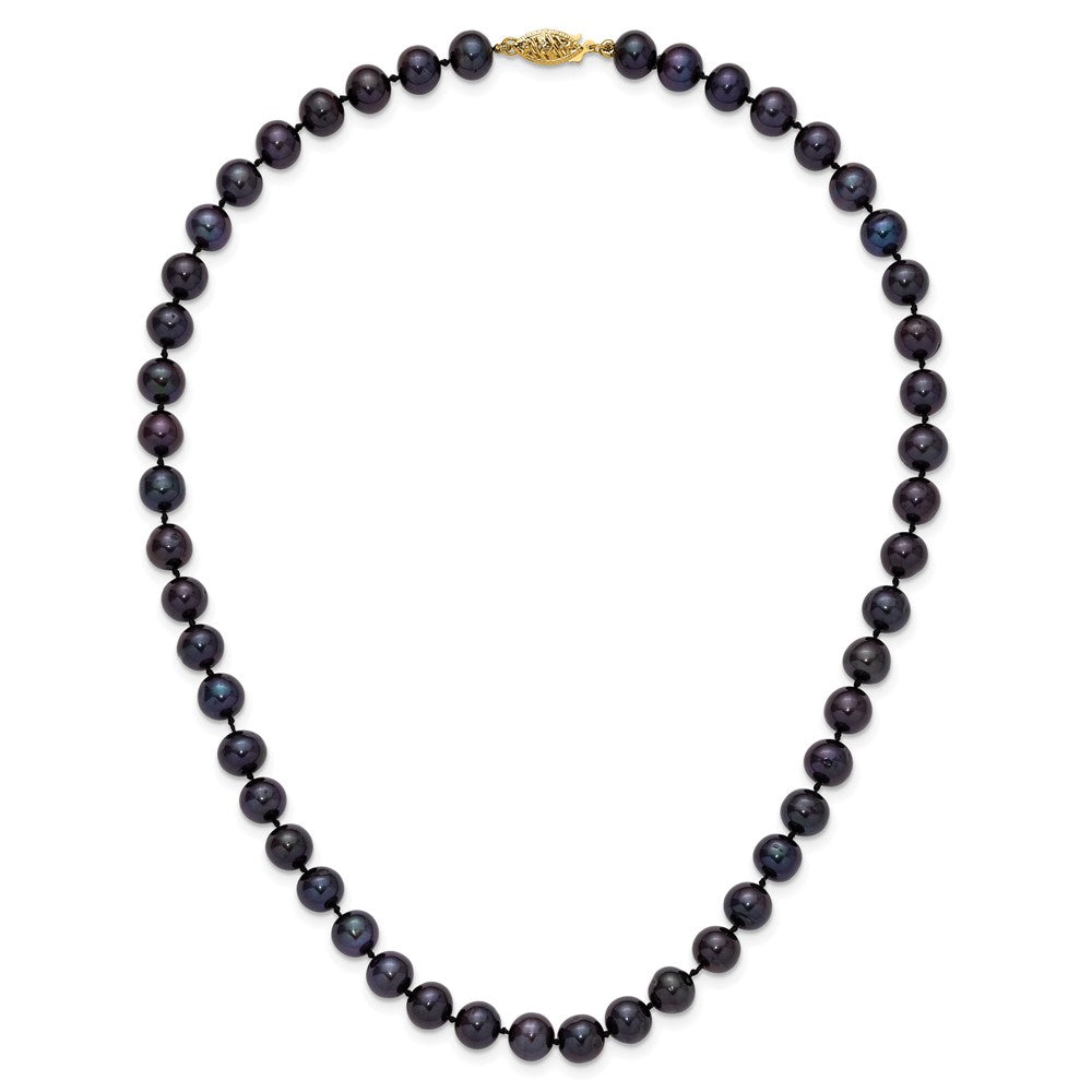 14k 7-8mm Black Near Round Freshwater Cultured Pearl Necklace