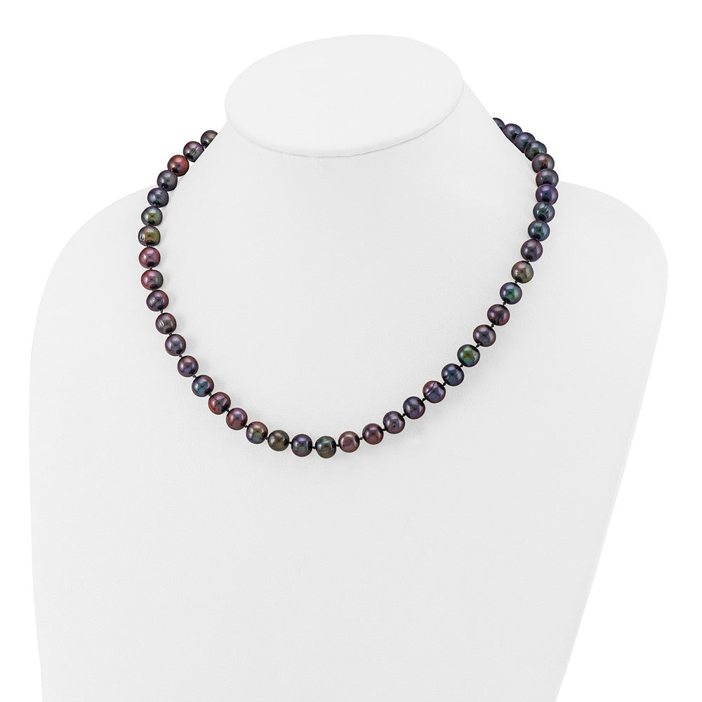 14k 8-9mm Black Near Round Freshwater Cultured Pearl Necklace