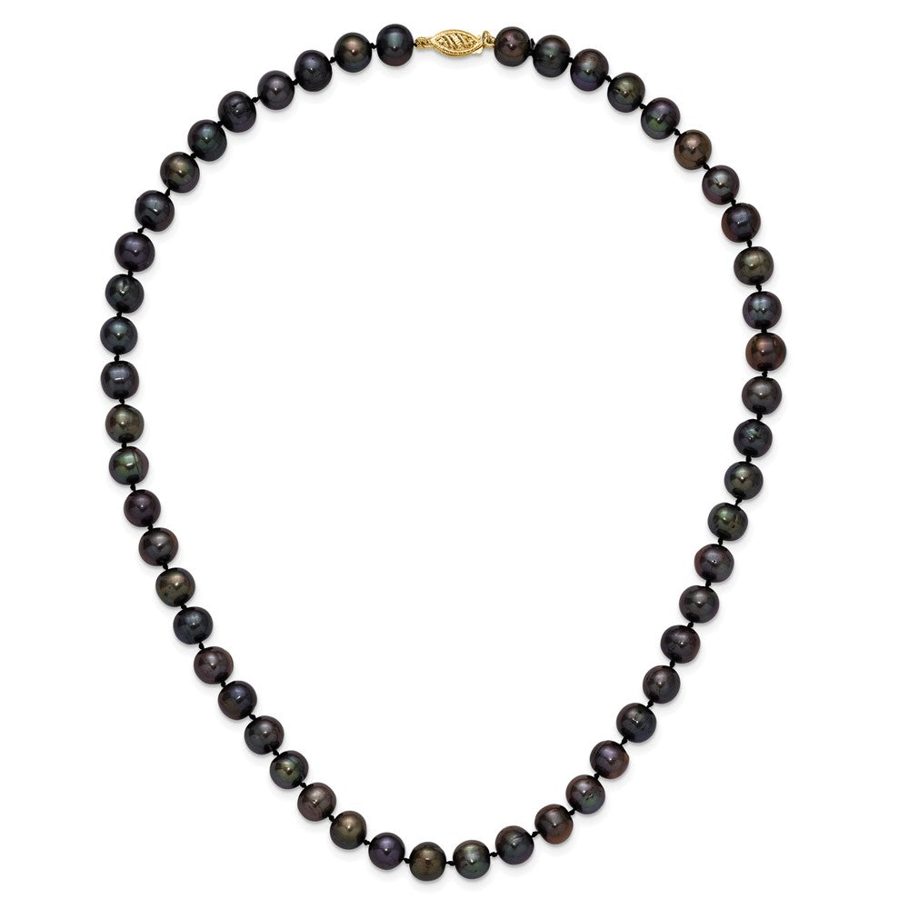 14k 8-9mm Black Near Round Freshwater Cultured Pearl Necklace