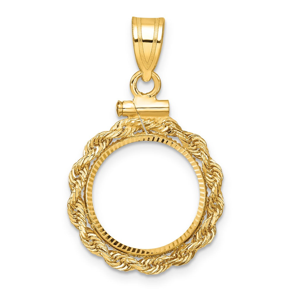 14k Rope & D/C 14.0mm x 1.1mm Screw Top Coin Bezel Pendant