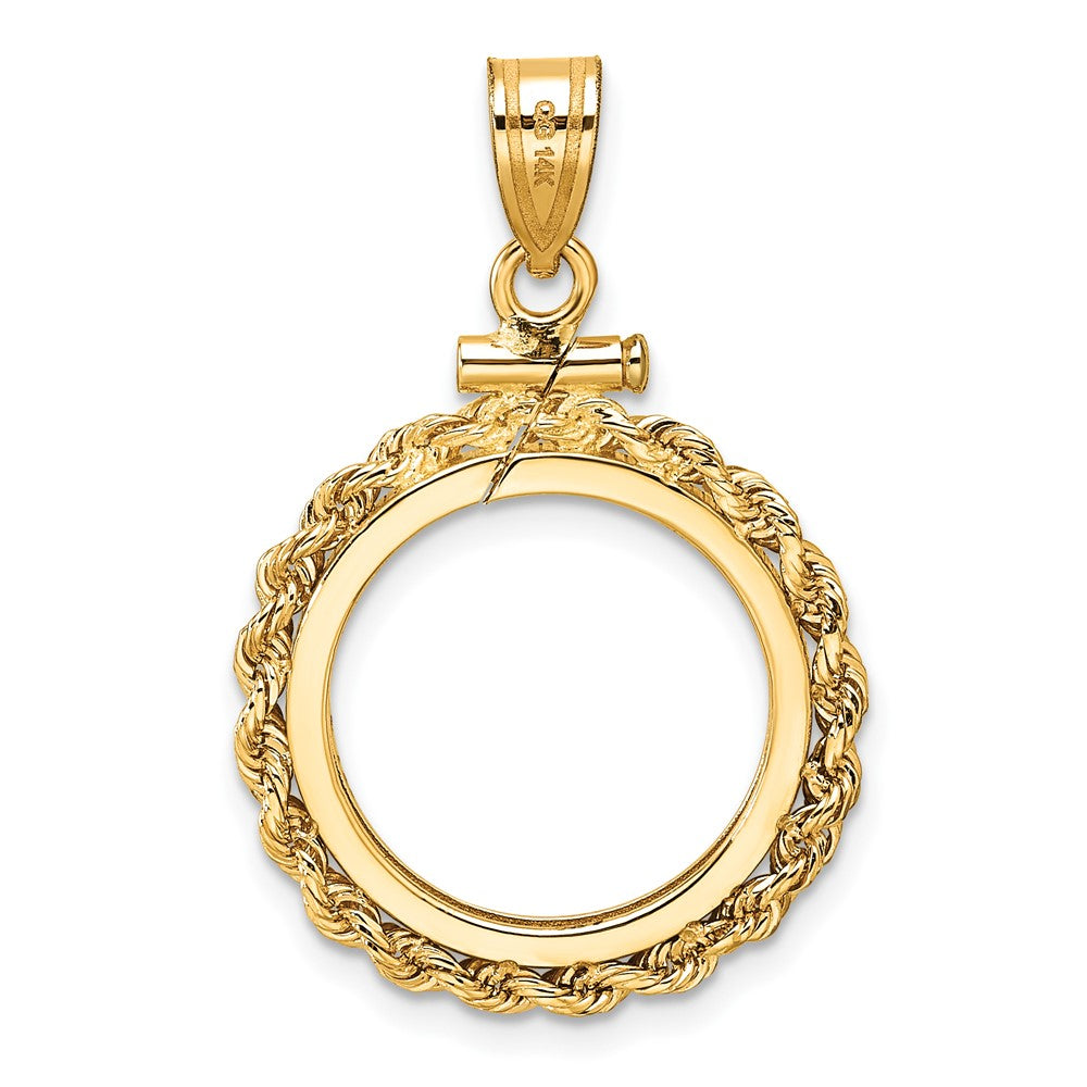 14k Rope & D/C 16.5mm x 1.35mm Screw Top Coin Bezel Pendant