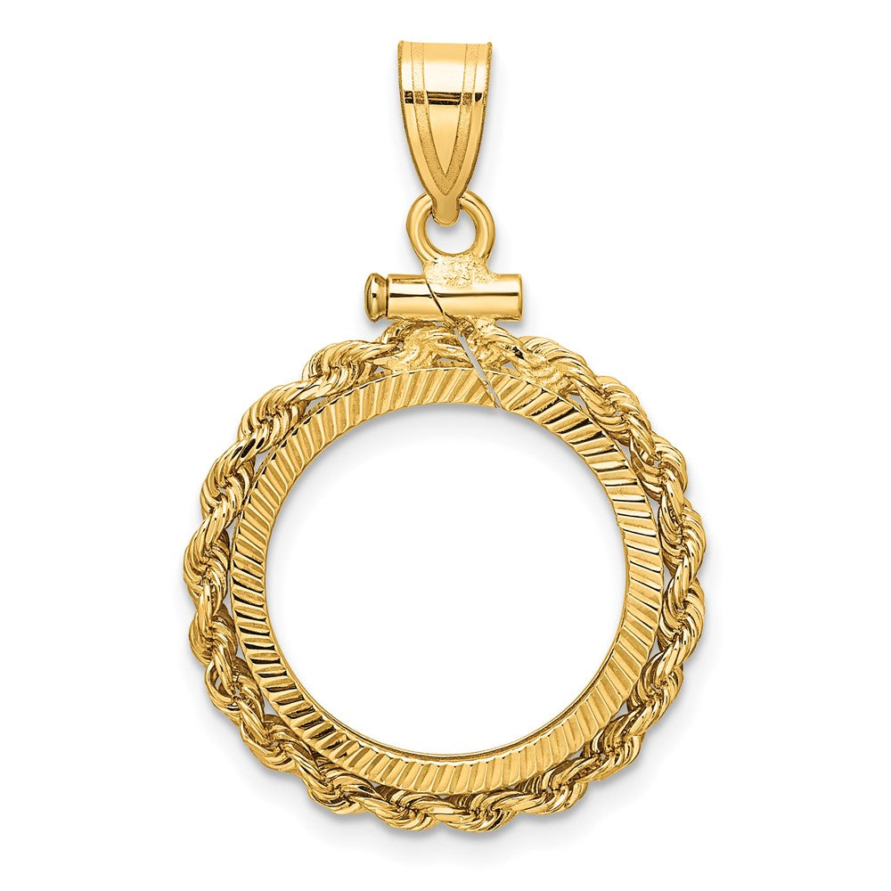 14k Rope & D/C 16.5mm x 1.35mm Screw Top Coin Bezel Pendant