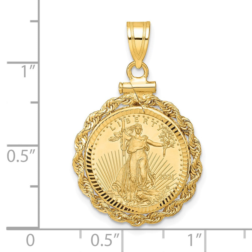 10k Rope & D/C Mounted 1/10oz AM Eagle Screw Top Coin Bezel Pendant