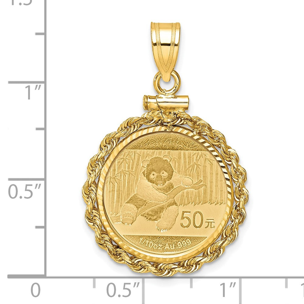 14ky Rope Screw Top 1/10oz Mounted Panda Coin D/C Bezel Pendant