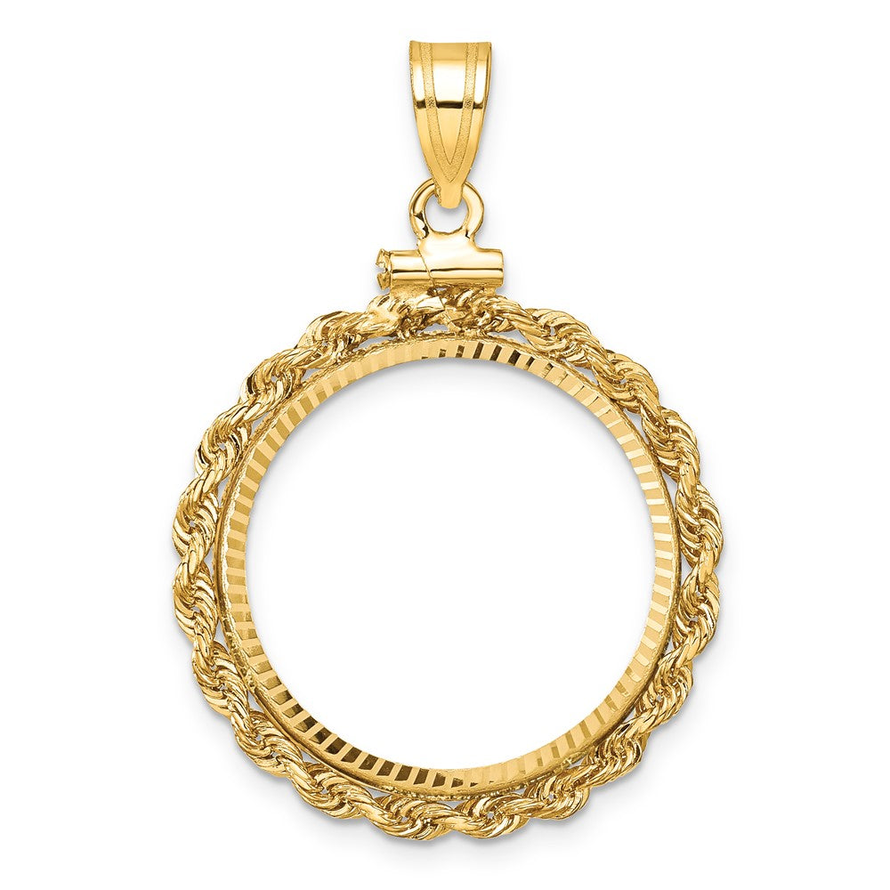 14k Rope & D/C 21.6mm x 1.7mm Screw Top Coin Bezel Pendant