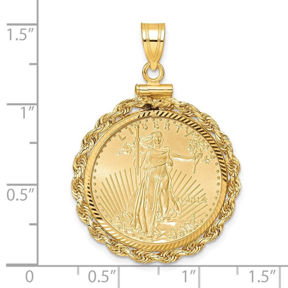 14ky Rope Screw Top 1/4oz Mounted American Eagle Coin D/C Bezel Pendant