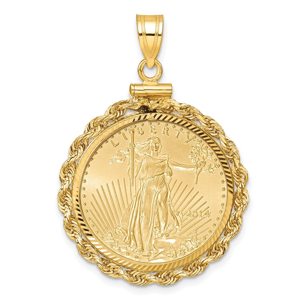 10k Rope & D/C Mounted 1/4oz AM Eagle Screw Top Coin Bezel Pendant
