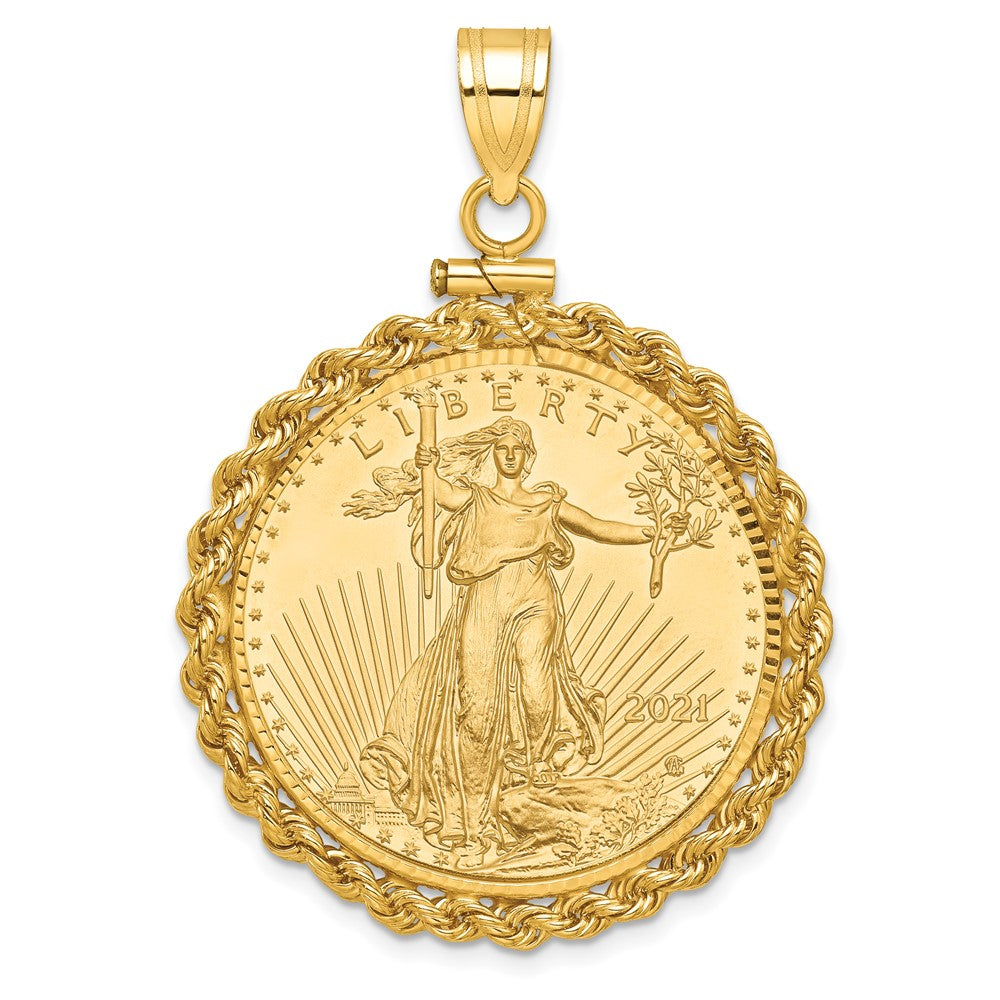 14ky Rope Screw Top 1/2oz Mounted American Eagle Coin D/C Bezel Pendant