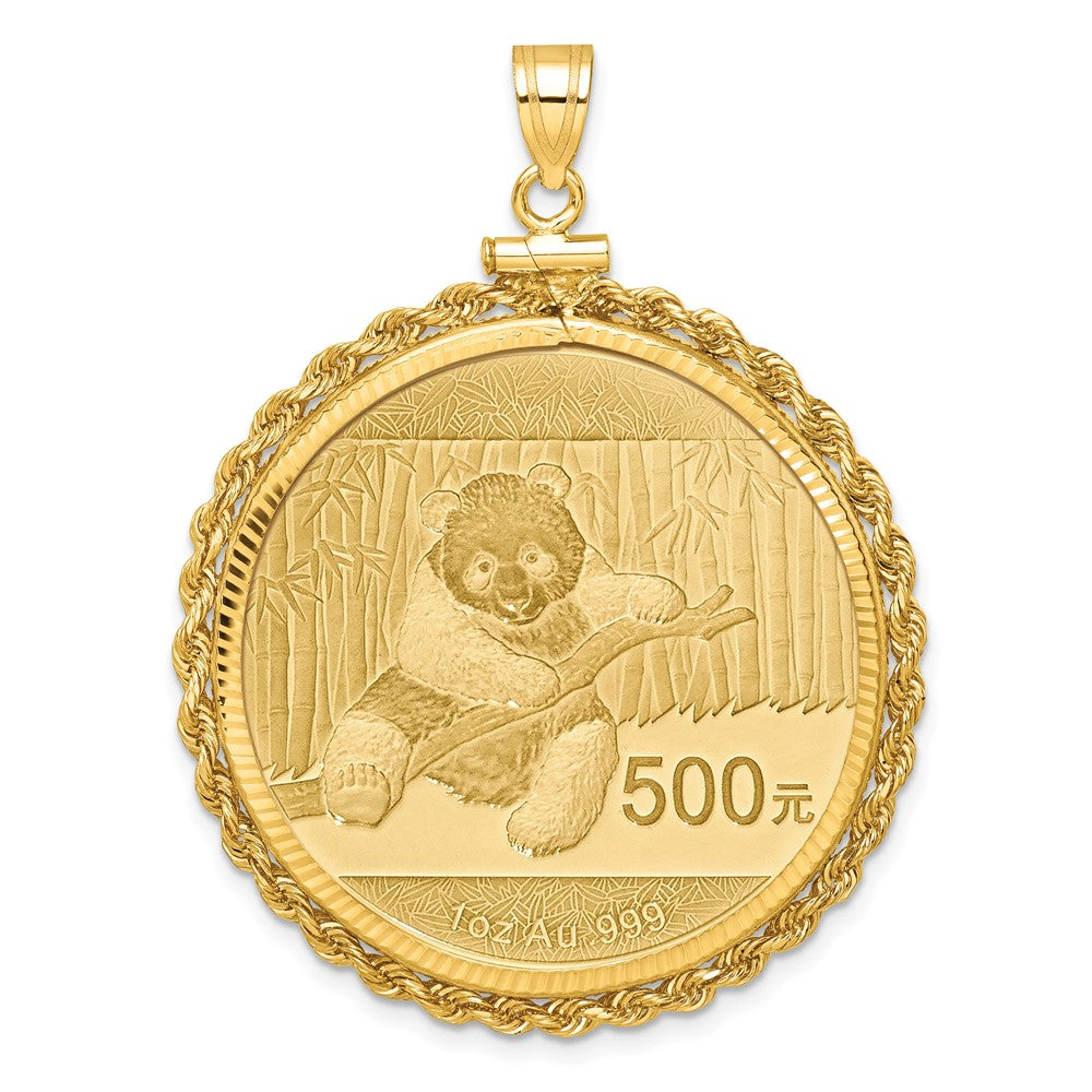 14ky Rope Screw Top 1oz Mounted Panda Coin D/C Bezel Pendant