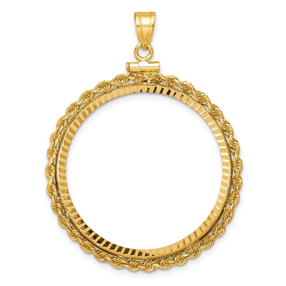 14k Rope & D/C 32.0mm x 2.85mm Screw Top Coin Bezel Pendant