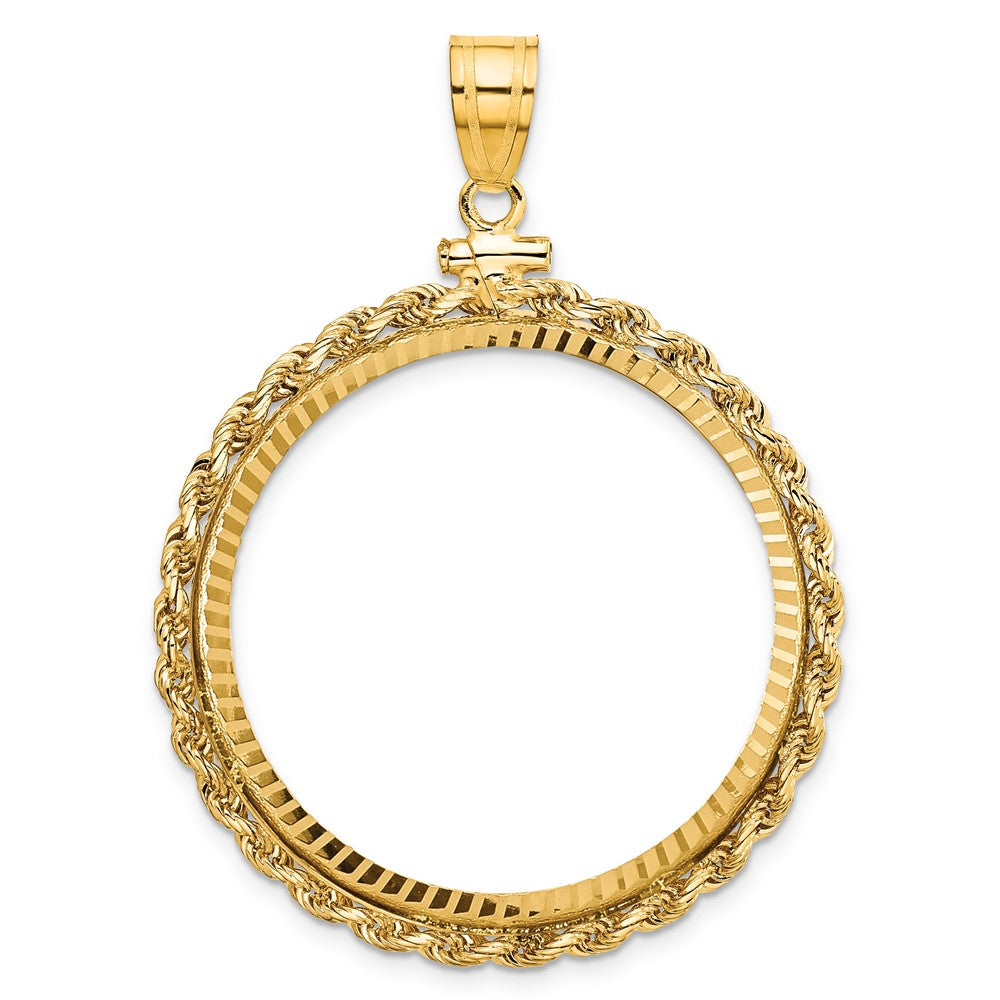 10k Rope & D/C 32.7mm x 3mm Screw Top Coin Bezel Pendant