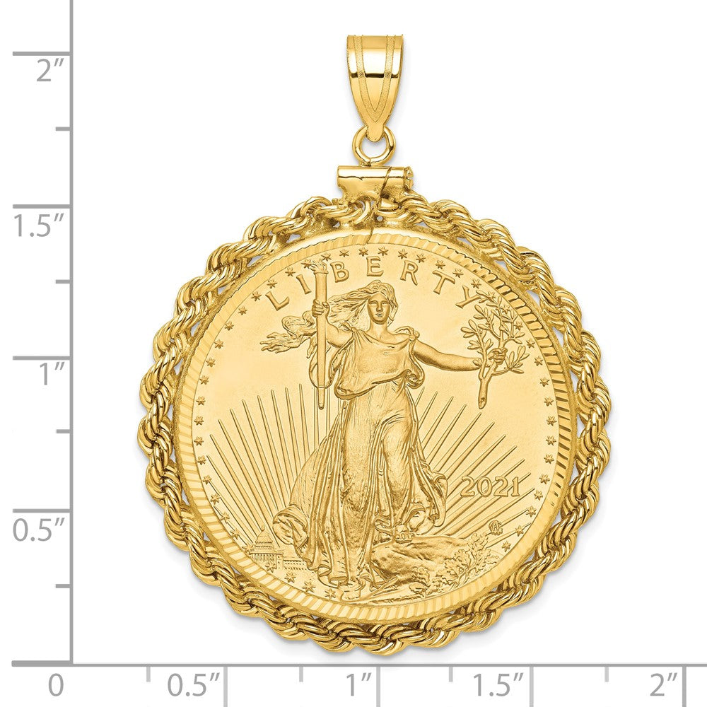 14ky Rope Screw Top 1oz Mounted American Eagle Coin D/C Bezel Pendant
