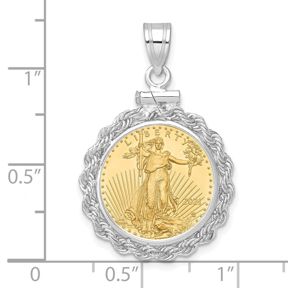 14kw Polished Rope Mntd 1/10oz AM Eagle Screw Top Coin Bezel Pendant