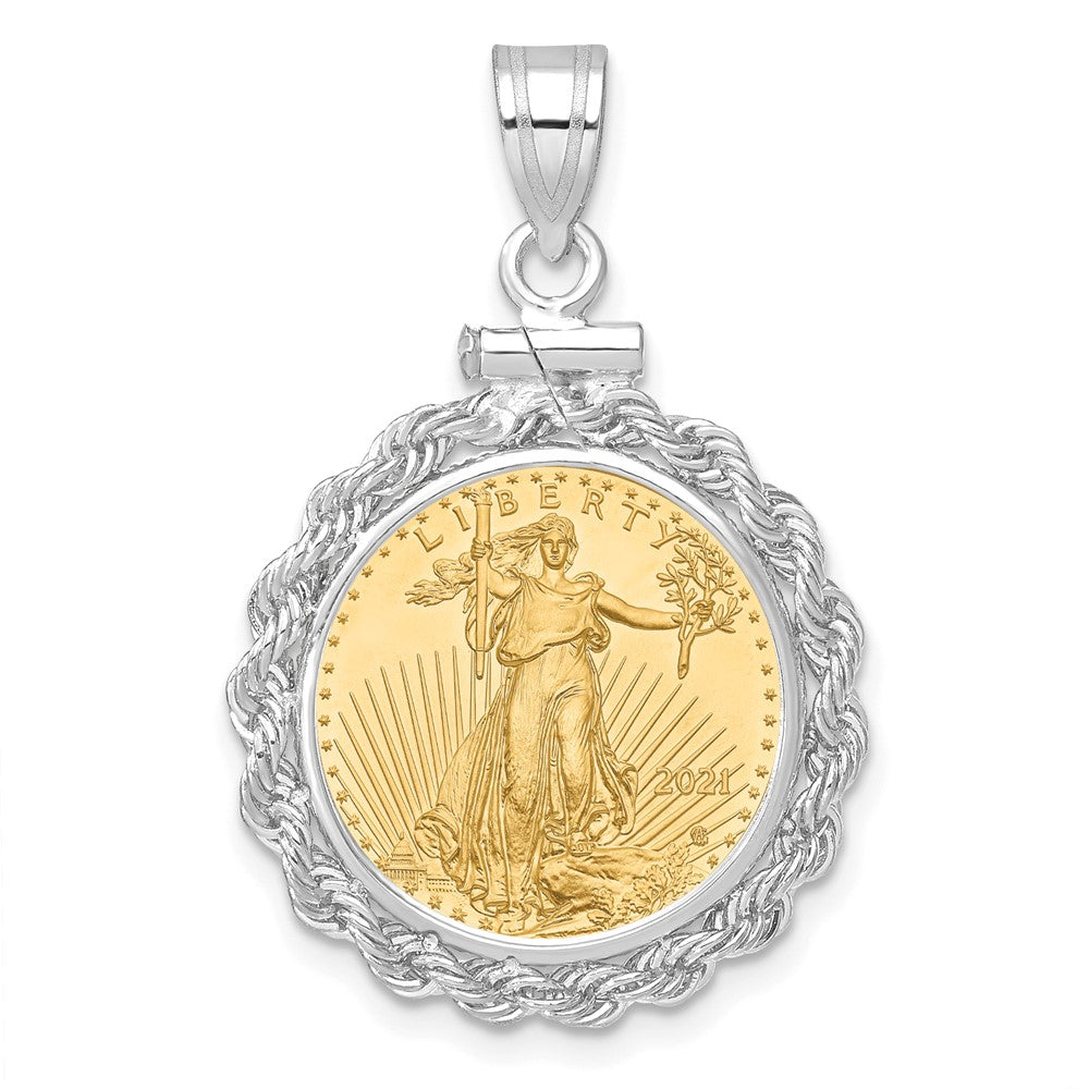 14kw Polished Rope Mntd 1/10oz AM Eagle Screw Top Coin Bezel Pendant