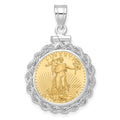 14kw Polished Rope Mntd 1/10oz AM Eagle Screw Top Coin Bezel Pendant