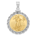 14kw Polished Rope Mntd 1/4oz AM Eagle Screw Top Coin Bezel Pendant