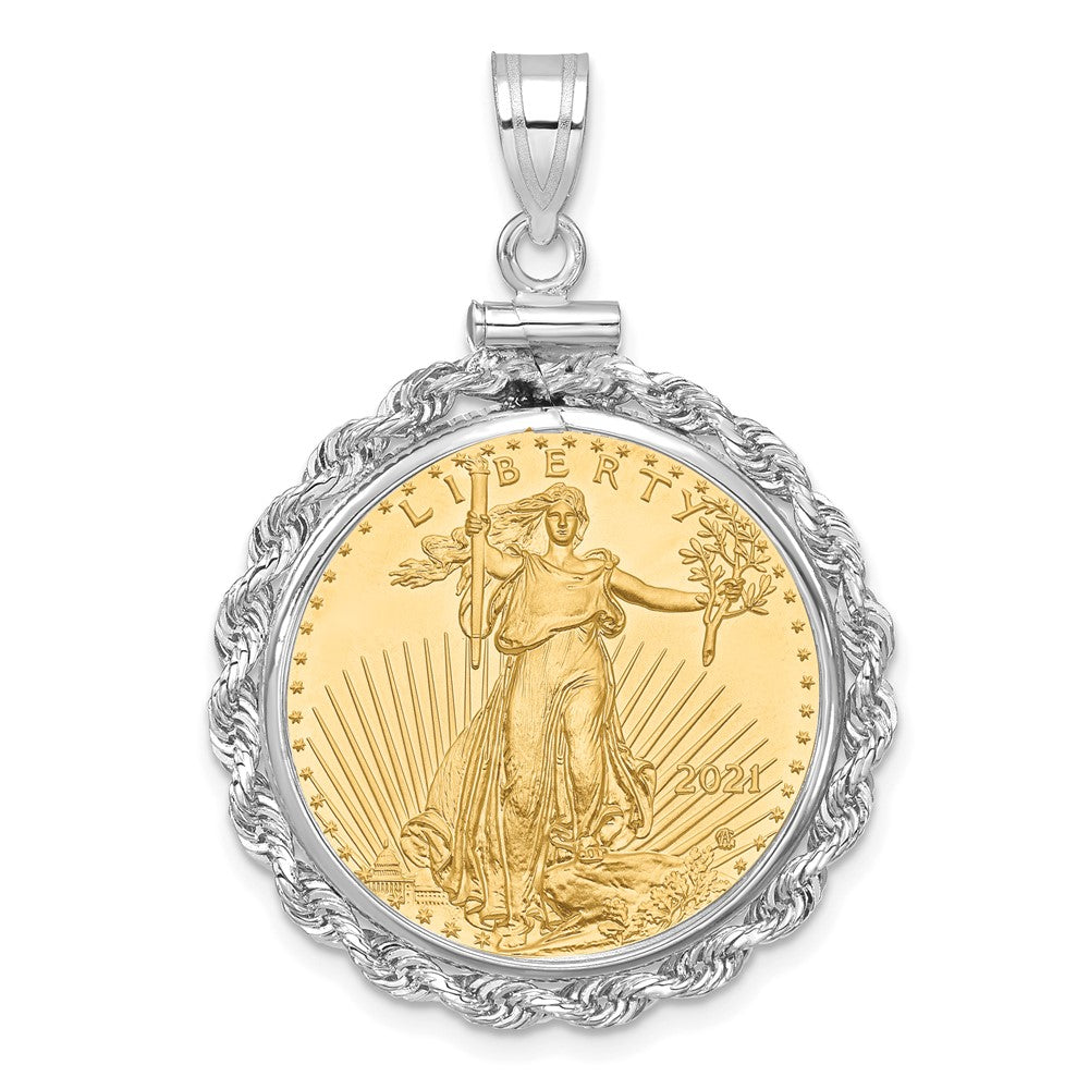 14kw Polished Rope Mntd 1/4oz AM Eagle Screw Top Coin Bezel Pendant