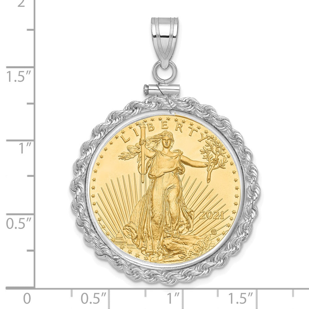 14kw Polished Rope Mntd 1/2oz AM Eagle Screw Top Coin Bezel Pendant