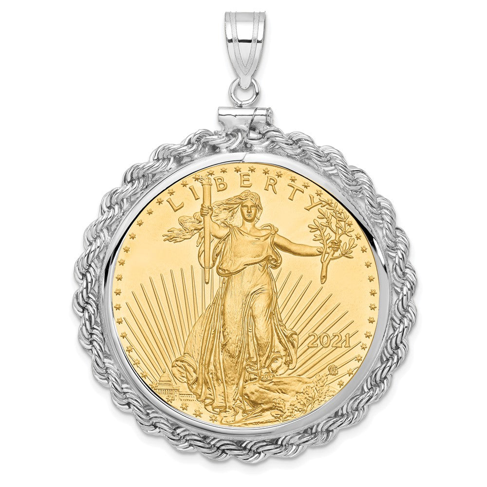 14kw 1oz Mounted American Eagle Coin Screw Top Rope Pol Bezel Pendant