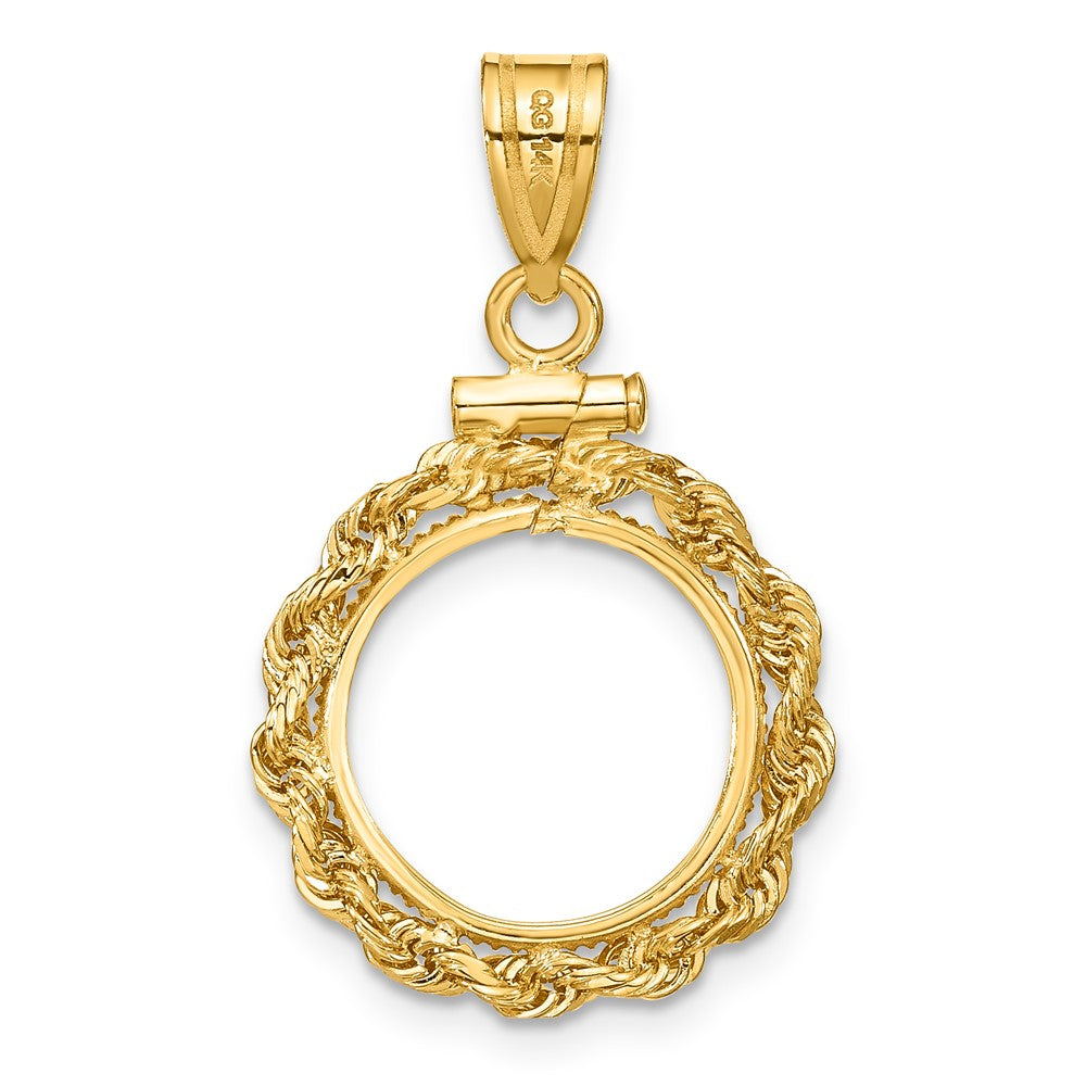 14k Polished Rope 13.0mm x 1.1mm Screw Top Coin Bezel Pendant
