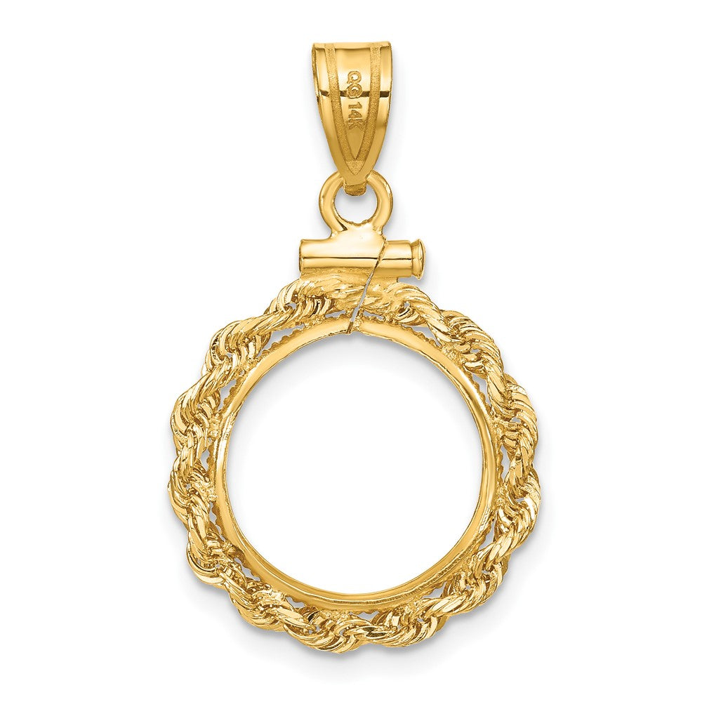 14k Polished Rope 14.0mm x 1.1mm Screw Top Coin Bezel Pendant
